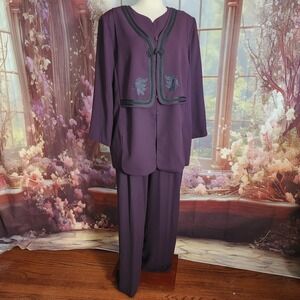 Chaus Woman Vintage Burgundy 2-Piece Pant Suit Set Plus Size 18W Purple Tunic